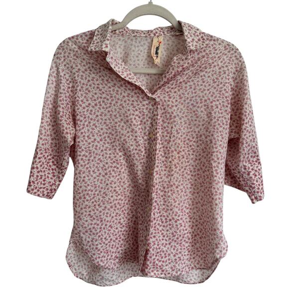 Lady Arrow Pink Floral Blouse – Cottagecore 70s Style L - Picture 1 of 5